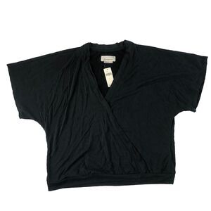 anthropologie Women’s Faux Wrap Top Short Sleeve Black Size Medium